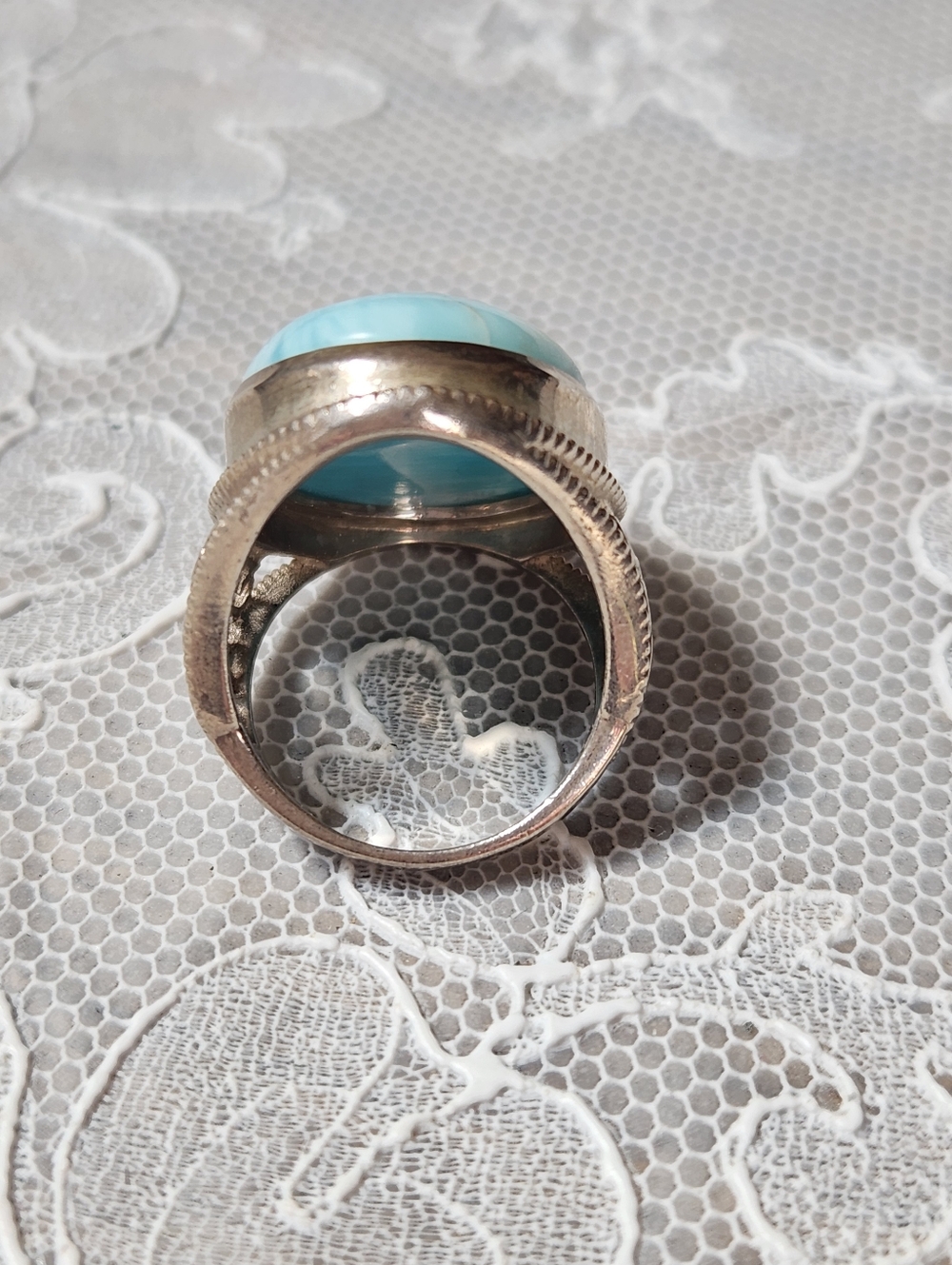 Blue Larimar Sterling Silver Large Oval Statement Ring SIZE 8 - Picture 13 of 14